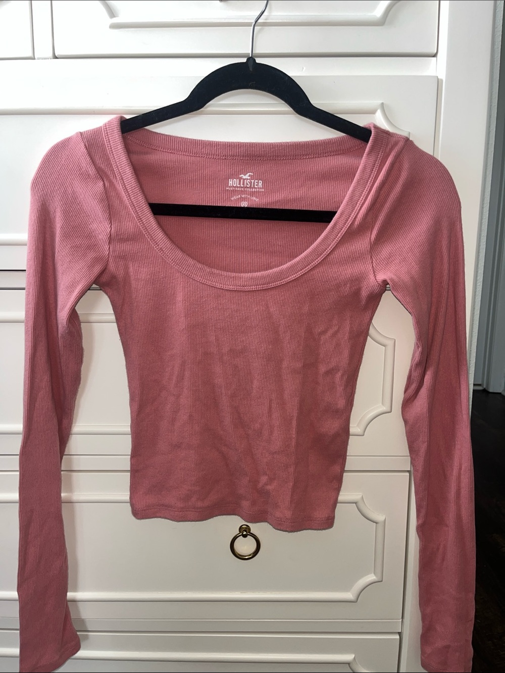 Hollister Ribbed Scoop Neck Long-Sleeve Top - Rose